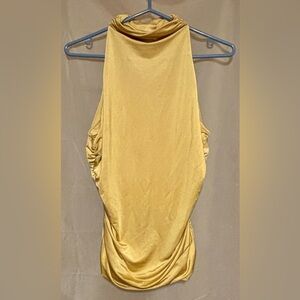 Guess-Yellow/Gold-Ruched-Halter Neck-Sleeveless Top-NWT